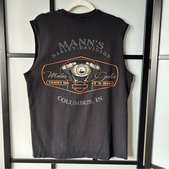 [L] Harley-Davidson Vintage Men’s Black Tank w/ Mann’s “Trust Me It’s Big” Logo - Picture 2 of 8